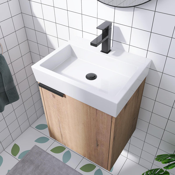 Orren Ellis 18 Inch Bathroom Vanity with Sink, Single Sink Wall-Mounted Bathroom Vanity with ...